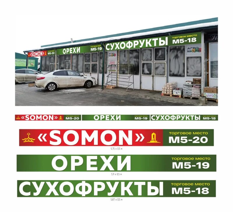 Оформление торговых рядов на рынке: изготовление и монтаж баннеров