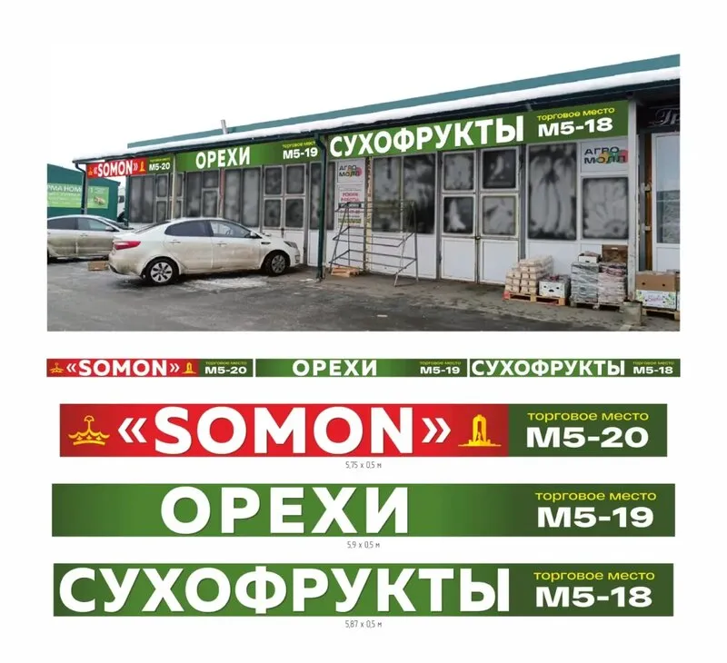 Оформление торговых рядов на рынке: изготовление и монтаж баннеров